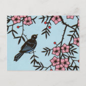 Zwarte vogel kersenbloesemboom briefkaart (Voorkant)