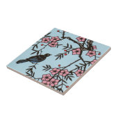 Zwarte vogel kersenbloesemboom tegeltje (Zijkant)