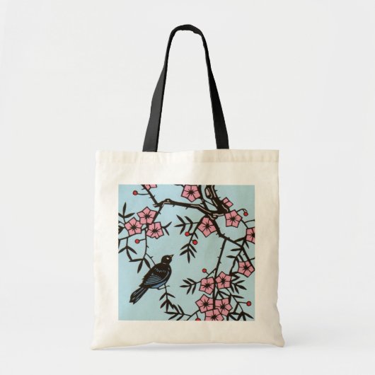 Zwarte vogel kersenbloesemboom tote bag (Voorkant)
