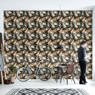 Zwarte vogel konijn herten wandbekleding behang