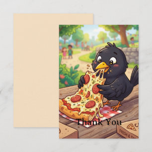 Zwarte Vogel Kraai Raaf Eet Pizza   Personaliseer Bedankkaart