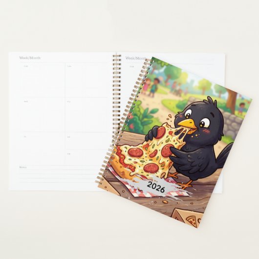 Zwarte Vogel Kraai Raaf Eet Pizza | Personaliseer Planner (Display)