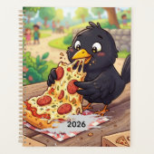 Zwarte Vogel Kraai Raaf Eet Pizza | Personaliseer Planner (Voorkant)