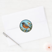 Zwarte Vogel Met Bloemen 🐦 Ronde Sticker (Envelop)