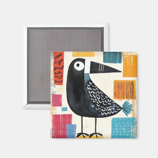 Zwarte Vogel Moderne Kunst, Magneet (Voorkant / Achterkant)