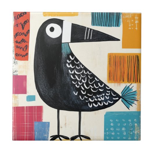 Zwarte Vogel Moderne Kunst Tegeltje (Voorkant)