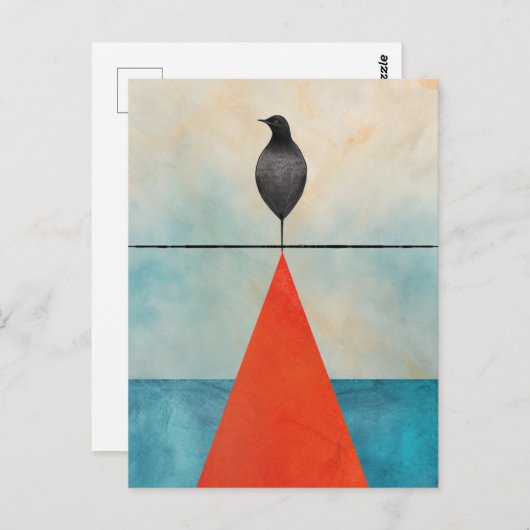 Zwarte vogel op een rode driehoek briefkaart (Voorkant / Achterkant)