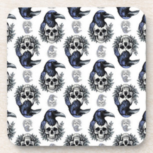 Zwarte vogel op een schedel Gothic Patroon Ontwerp Bier Onderzetter