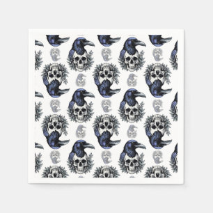 Zwarte vogel op een schedel Gothic Patroon Ontwerp Servet