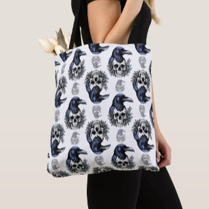 Zwarte vogel op een schedel Gothic Patroon Ontwerp Tote Bag