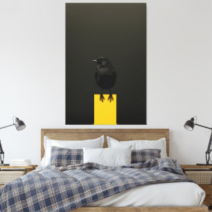 Zwarte Vogel op Gouden Sockel Canvas Afdruk