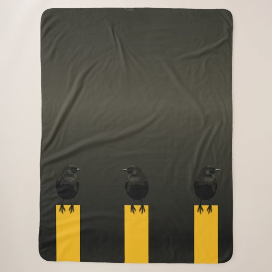 Zwarte Vogel op Gouden Stool Sherpa Deken (Voorkant)