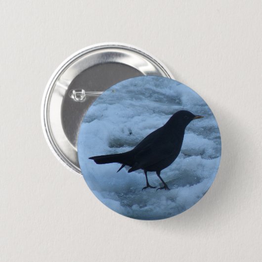 Zwarte vogel op ijs Button (Voorkant /achterkant)