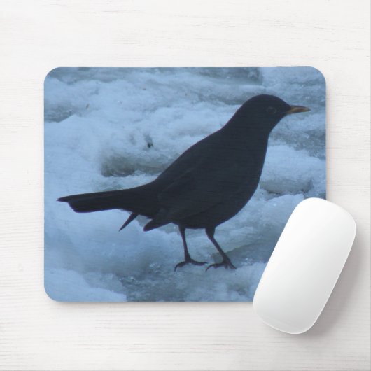 Zwarte vogel op ijs Mousepad Muismat (Met muis)
