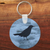 Zwarte vogel op ijs Sleutelhanger (Voorkant)