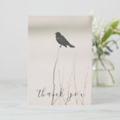 Zwarte vogel op kale tak flat dank u kaart (Staand voorkant)