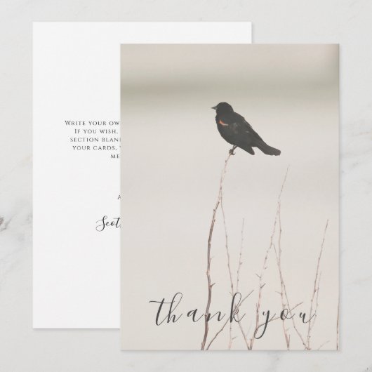 Zwarte vogel op kale tak flat dank u kaart (Voorkant / Achterkant)