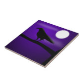 Zwarte vogel op Paarse sterrenhemel Volle maan Tegeltje (Zijkant)