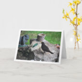 Zwarte Vogel Op Rotsen Kaart (Gele Bloem)