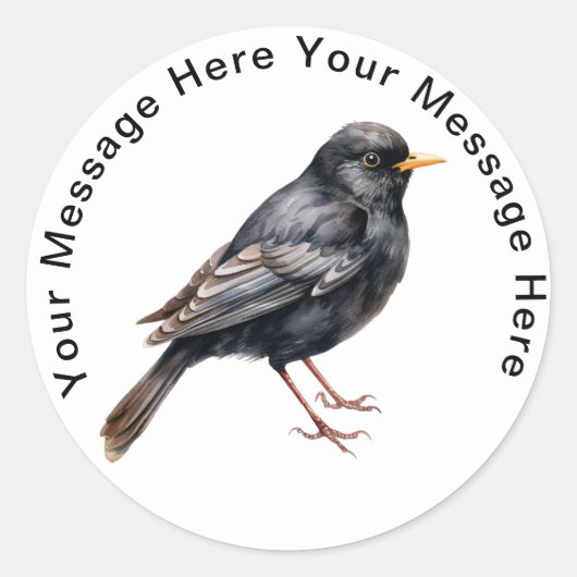Zwarte vogel ronde sticker (Voorkant)