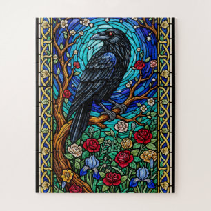 Zwarte Vogel Tuin Gebrandschilderd Glas Corvid Raa Legpuzzel