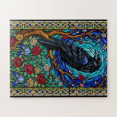 Zwarte Vogel Tuin Gebrandschilderd Glas Corvid Raa Legpuzzel (Horizontaal)