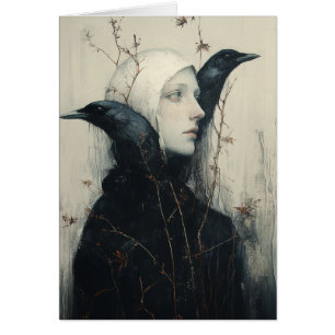 Zwarte Vogel Vrouw Blank Binnen Kaart