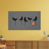 Zwarte-Vogelbezoeker, grijze achtergrond Canvas Afdruk (Insitu (Woonkamer))