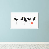 Zwarte-Vogelbezoeker, witte achtergrond Canvas Afdruk (Insitu (Houten vloer))