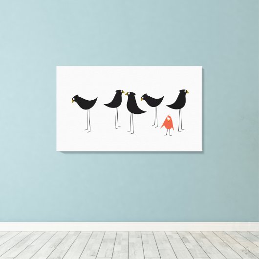 Zwarte-Vogelbezoeker, witte achtergrond Canvas Afdruk (Insitu (Houten vloer))