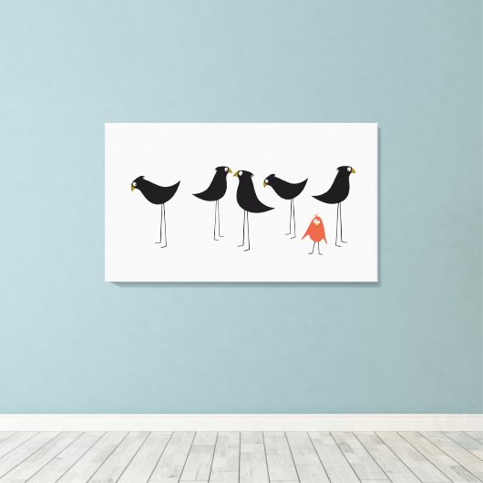 Zwarte-Vogelbezoeker, witte achtergrond Canvas Afdruk (Insitu (Houten vloer))