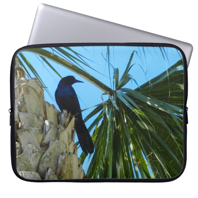 Zwarte vogelboom laptop sleeve (Voorkant)