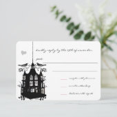  zwarte vogelkooi roze bruiloft RSVP Kaartje (Staand voorkant)