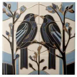 Zwarte vogels Art Nouveau Vogel Art Deco BlackBird Tegeltje