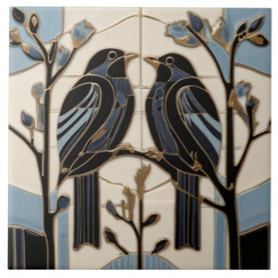 Zwarte vogels Art Nouveau Vogel Art Deco BlackBird Tegeltje