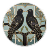 Zwarte vogels Art Nouveau Vogel Art Deco duiven Keramische Knop (Voorkant)