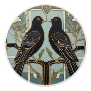 Zwarte vogels Art Nouveau Vogel Art Deco duiven Keramische Knop
