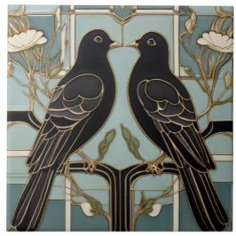 Zwarte vogels Art Nouveau Vogel Art Deco duiven Tegeltje