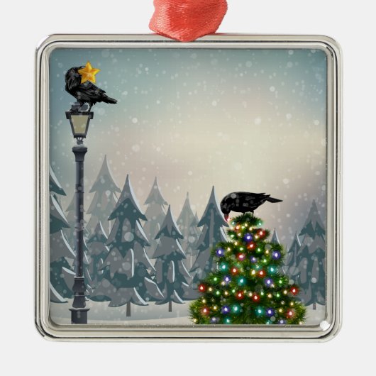 Zwarte vogels die de kerstboom van Ravens decorter Metalen Ornament (Voorkant)