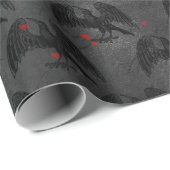 Zwarte vogels en harten op grijs cadeaupapier (Rol Hoek)