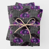 Zwarte vogels en Paarse Rozen Inpakpapier Vel (In situ)