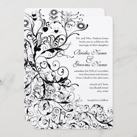 Zwarte vogels en zwitserse bruiloft kaart (Voorkant / Achterkant)