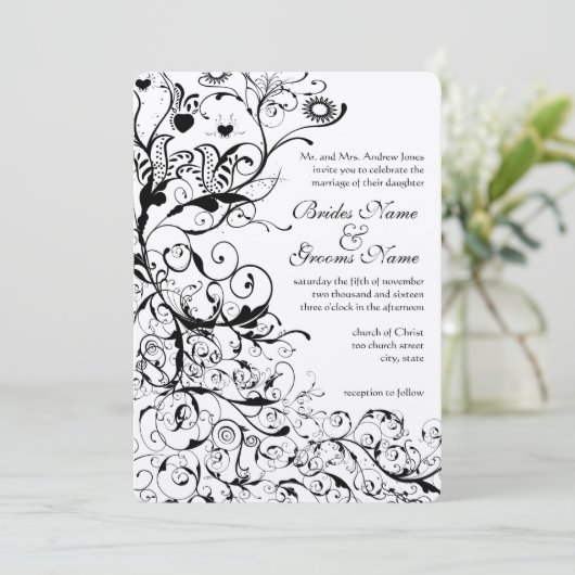 Zwarte vogels en zwitserse bruiloft kaart (Staand voorkant)