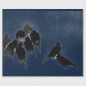 ZWARTE VOGELS IN BLAUW JAPANESE INKIJKVERVANGING CADEAUPAPIER (Vlak)