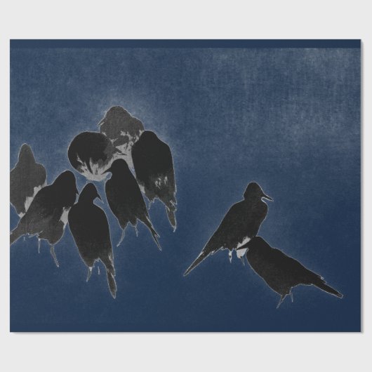 ZWARTE VOGELS IN BLAUW JAPANESE INKIJKVERVANGING CADEAUPAPIER (Vlak)