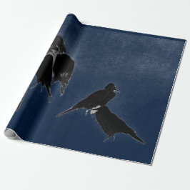 ZWARTE VOGELS IN BLAUW JAPANESE INKIJKVERVANGING CADEAUPAPIER