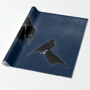 ZWARTE VOGELS IN BLAUW JAPANESE INKIJKVERVANGING CADEAUPAPIER