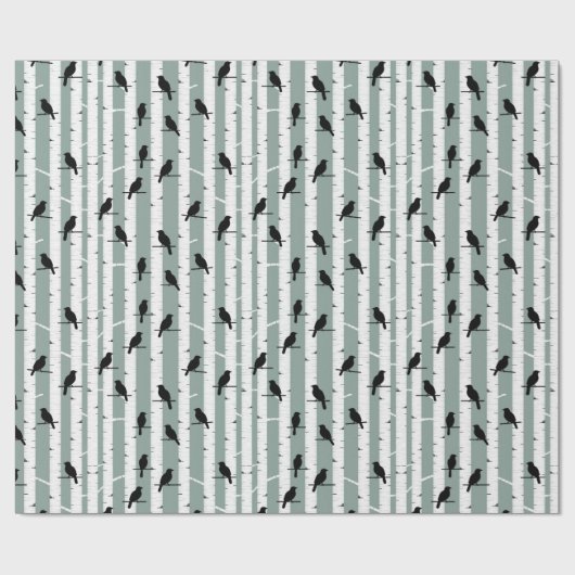 Zwarte vogels neergestreken op een boomstam Inpakp Cadeaupapier (Vlak)