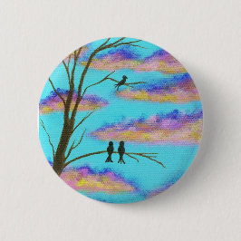 Zwarte vogels op boomlimmen Kleurrijke wolken heme Vierkante Button 5,1 Cm