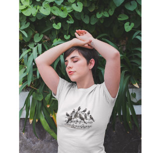 zwarte vogels op een muziekverzameling 3d t-shirt
